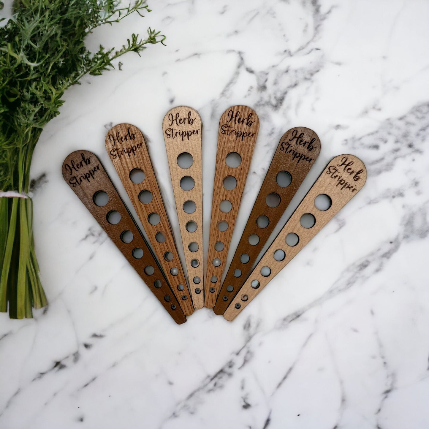 Solid Wood Herb Stripper: Kitchen Tool with Custom Engraving