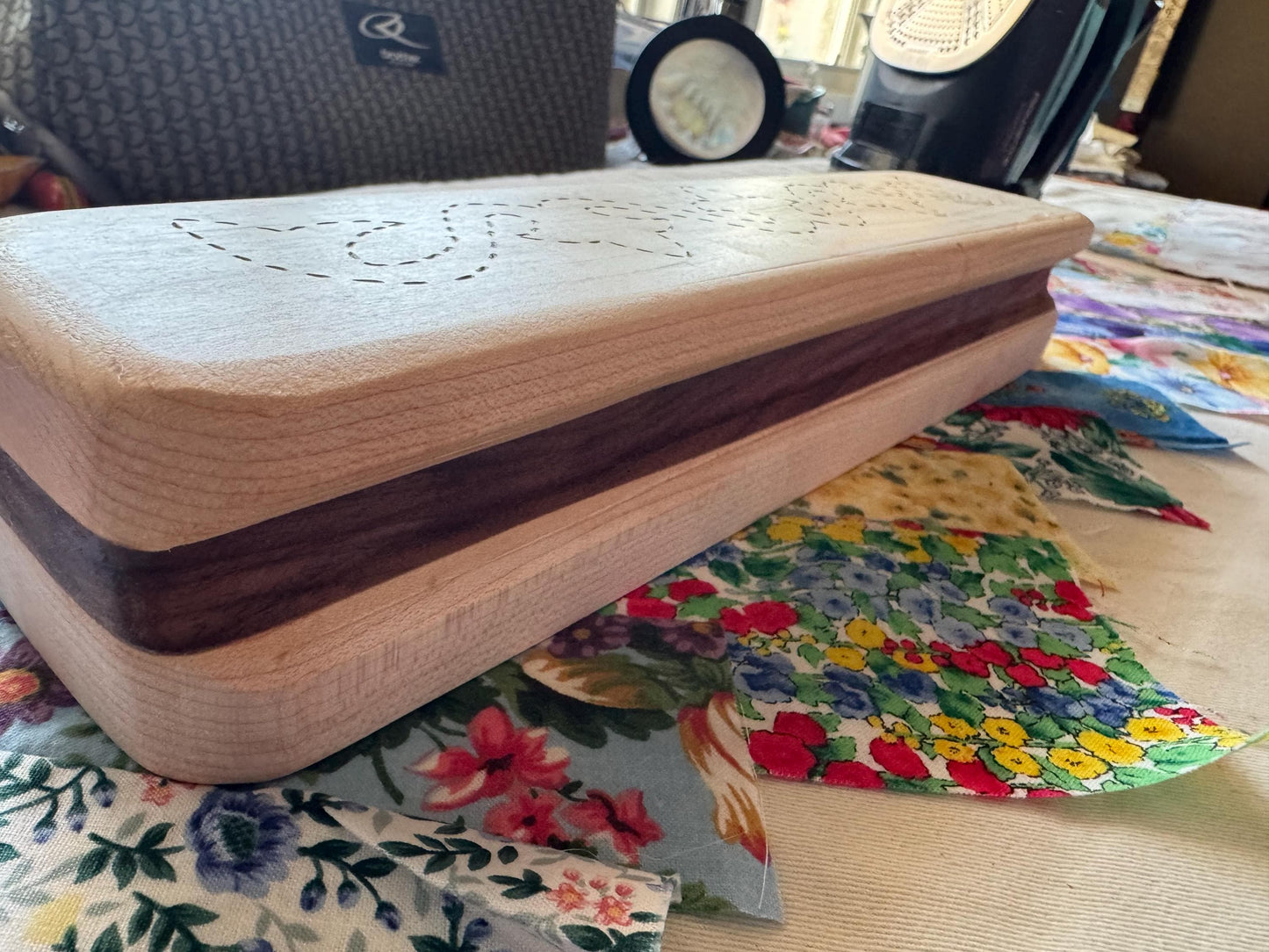 Handcrafted Maple & Walnut Quilter's Clapper — Laser Engraved Floral Design, or Personalized With Your Name