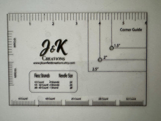Cross Stitch Reference Tool: 6" Ruler, Thread Count & Corner Guide