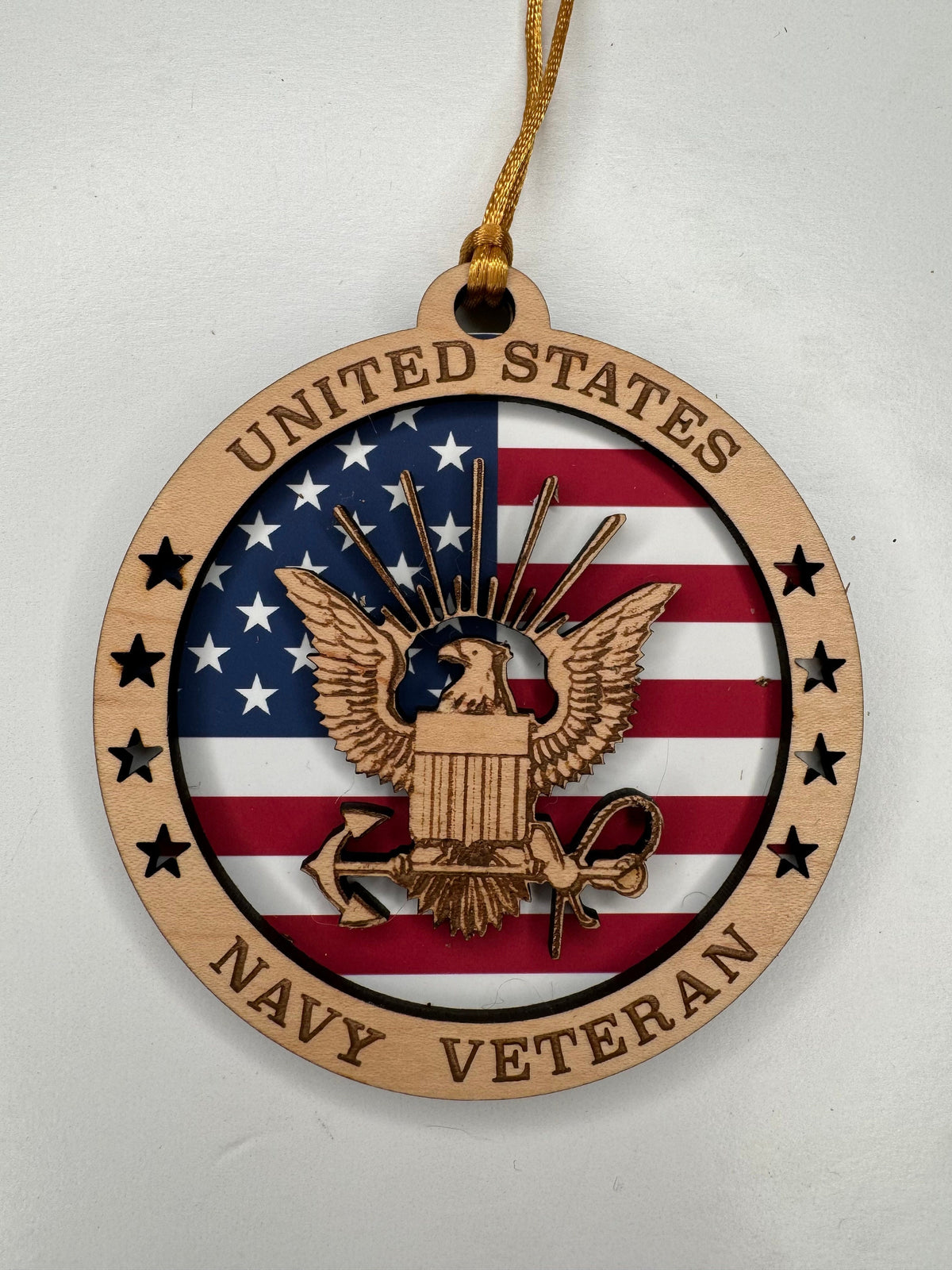 Engraved Military Veteran Ornament: US Army, Navy, Air Force, Marines