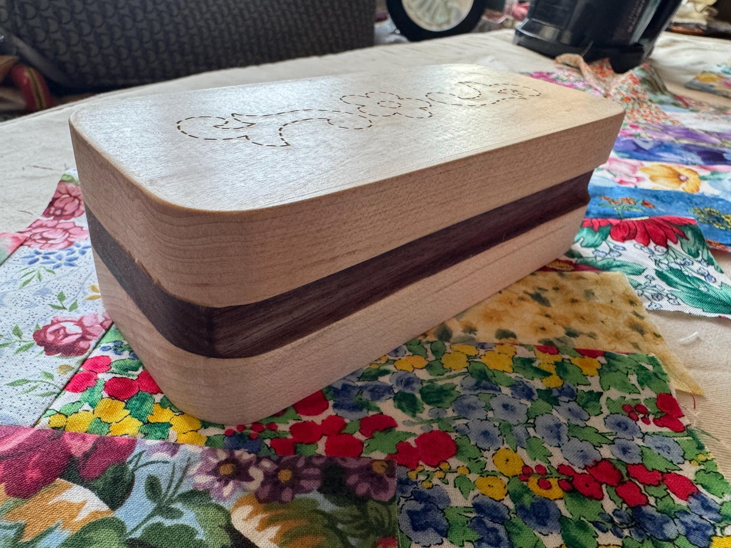 Handcrafted Maple & Walnut Quilter's Clapper — Laser Engraved Floral Design, or Personalized With Your Name