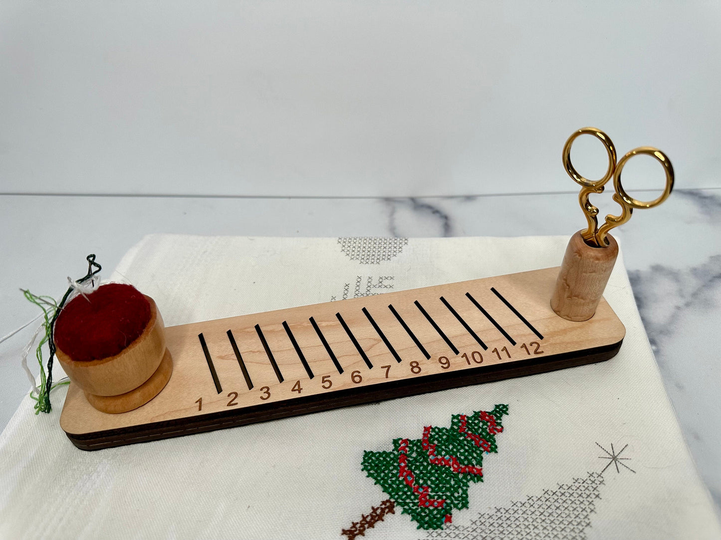 Embroidery Floss Organizer: Walnut or Maple, with Pin Cushion