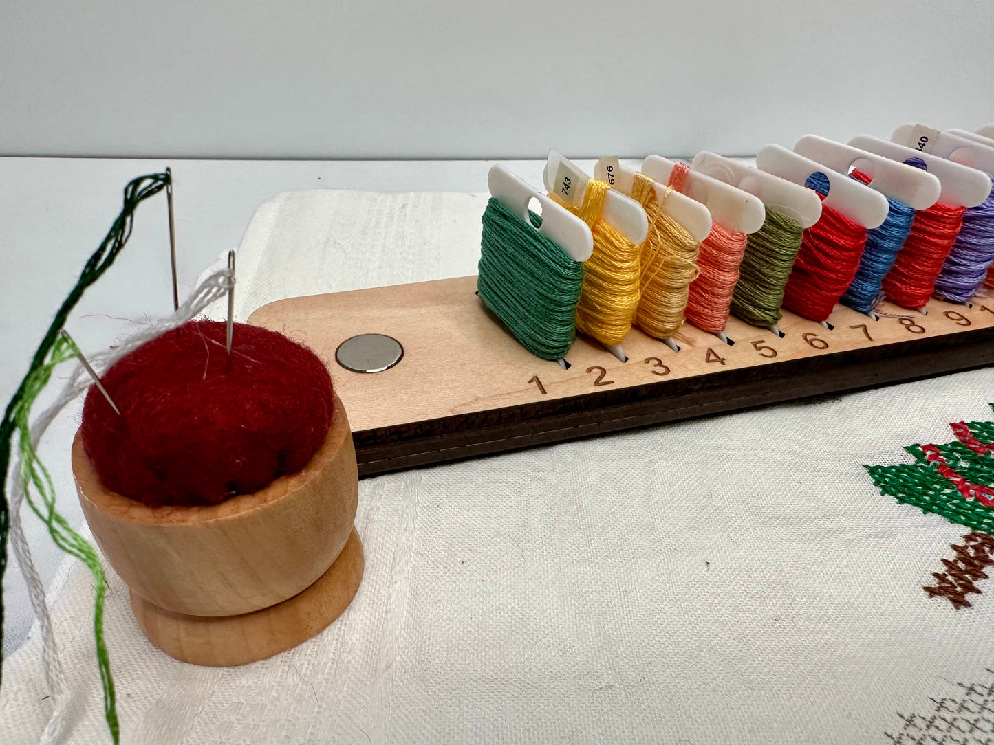 Embroidery Floss Organizer: Walnut or Maple, with Pin Cushion