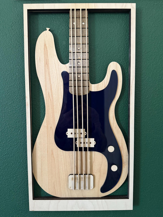 Electric Guitar Wall Art: Laser Cut Precision Bass Electric Guitar, Maple & Sapele, Wood Wall Art