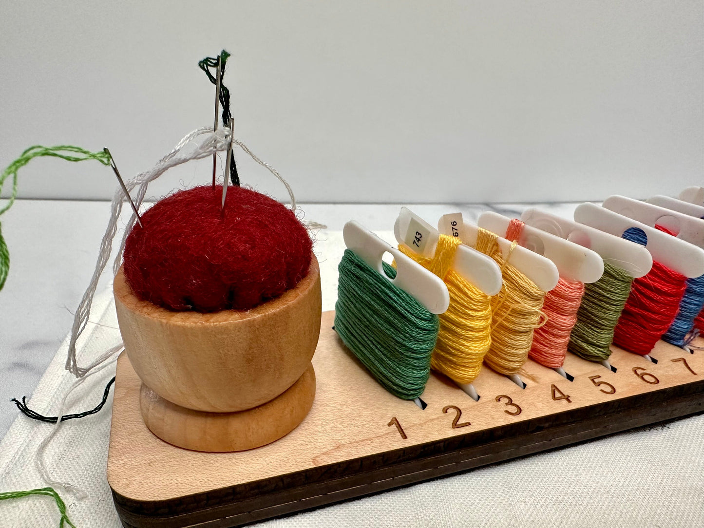 Embroidery Floss Organizer: Walnut or Maple, with Pin Cushion