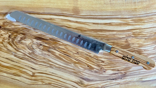 Challah Knife, Olive Wood Handle, Custom Engraving, Knife for Shabbat,