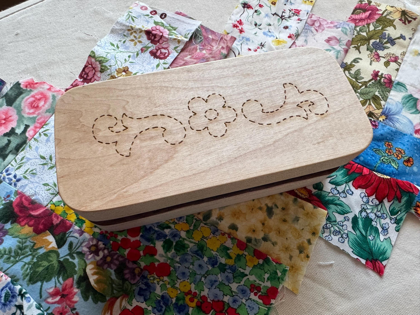 Handcrafted Maple & Walnut Quilter's Clapper — Laser Engraved Floral Design, or Personalized With Your Name