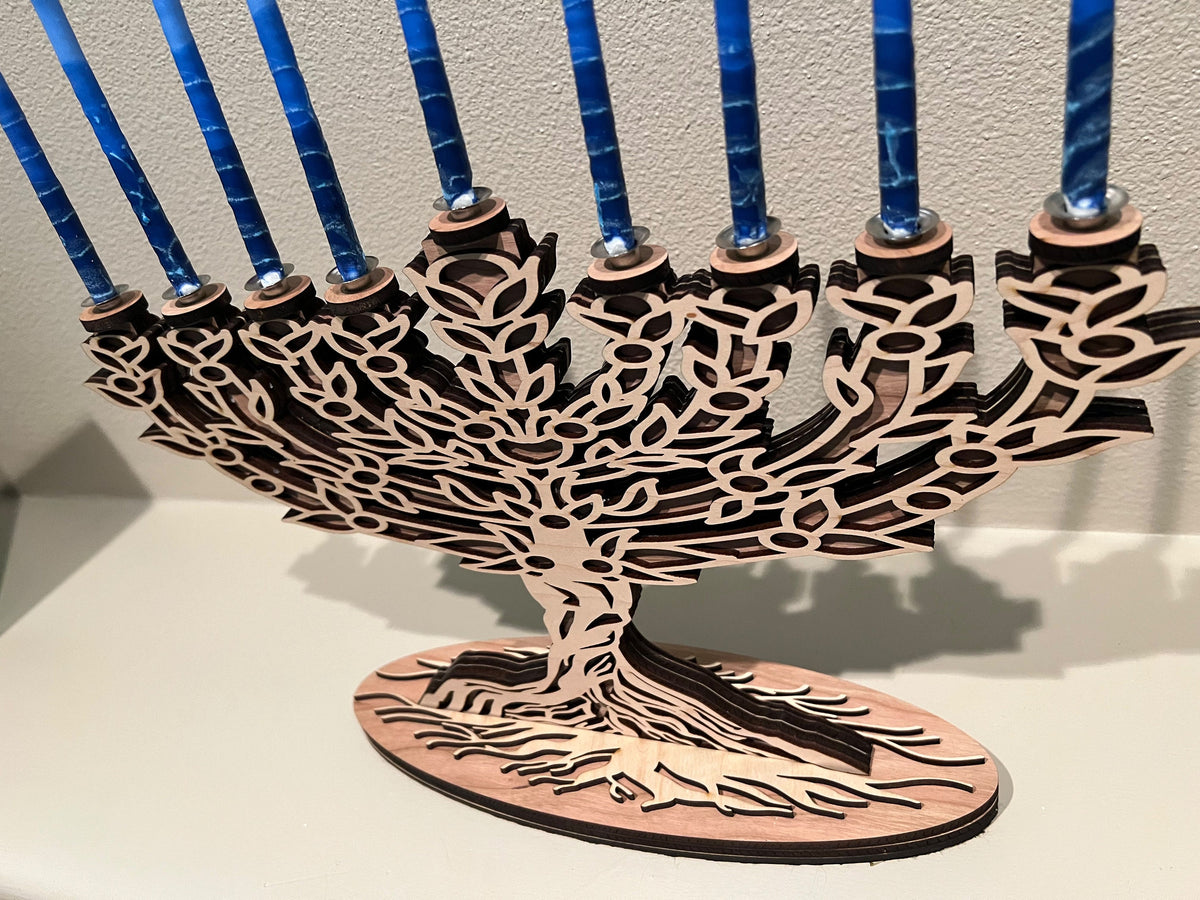 Tree of Life Menorah: Custom Hanukkah Gift, Laser Cut Wood