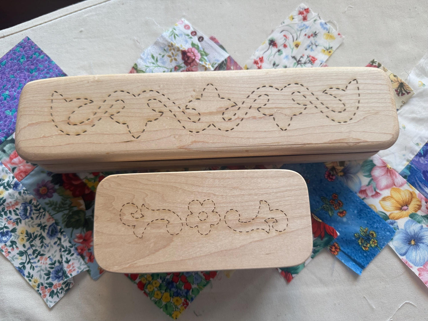 Handcrafted Maple & Walnut Quilter's Clapper — Laser Engraved Floral Design, or Personalized With Your Name