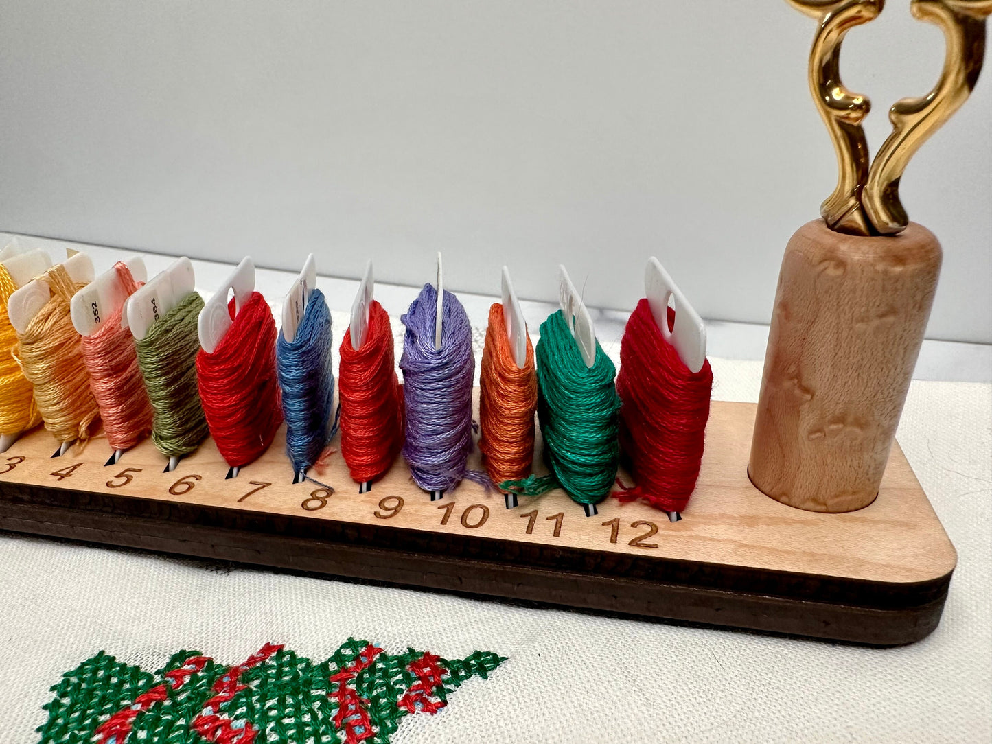 Embroidery Floss Organizer: Walnut or Maple, with Pin Cushion