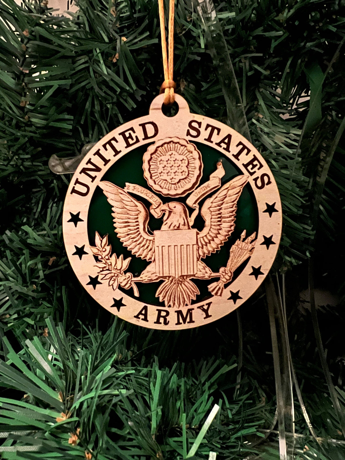 US Army Emblem Ornament: Maple & Green Acrylic, Military Gift