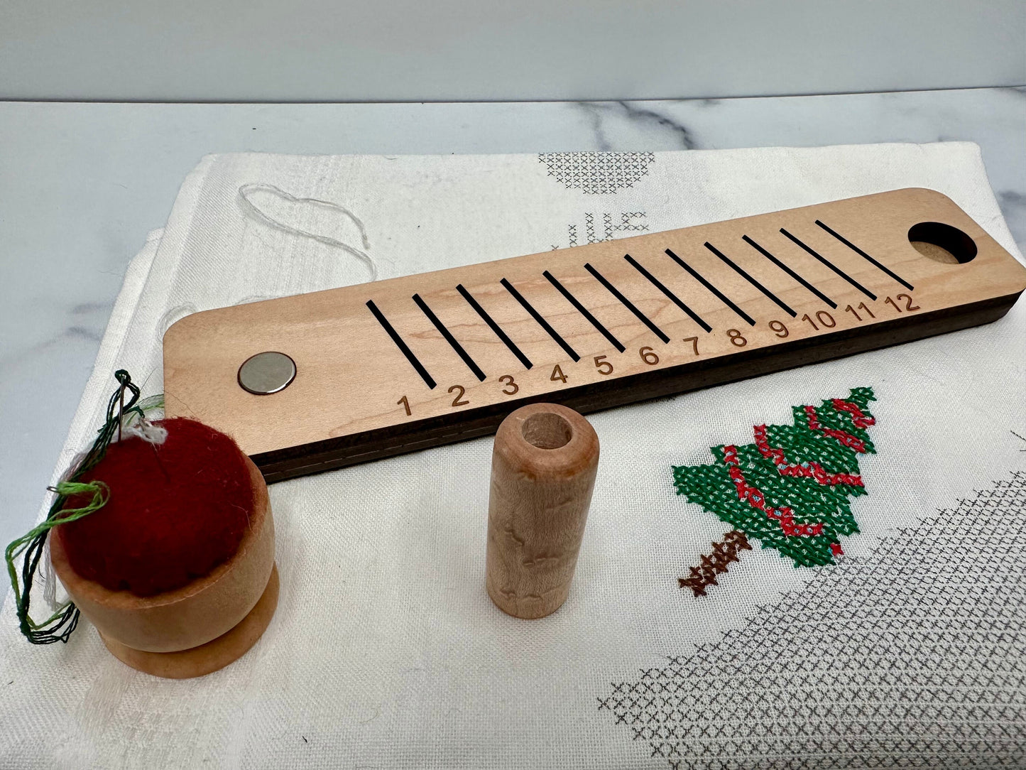 Embroidery Floss Organizer: Walnut or Maple, with Pin Cushion