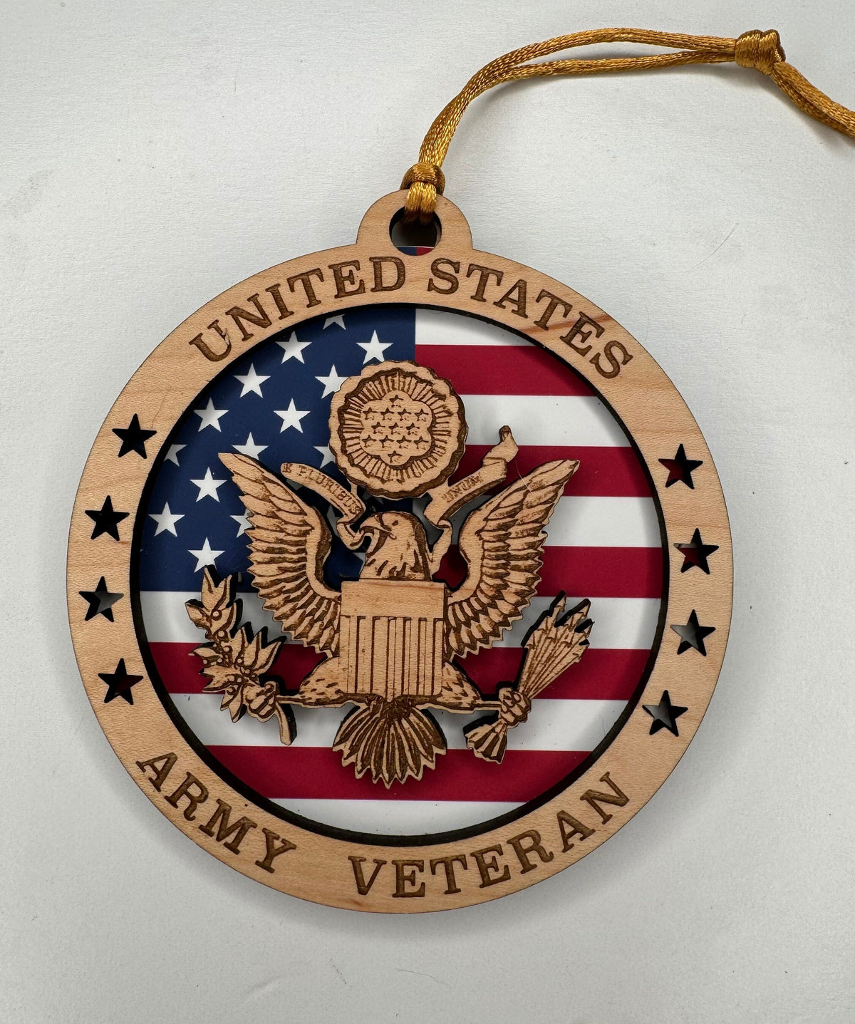 Engraved Military Veteran Ornament: US Army, Navy, Air Force, Marines