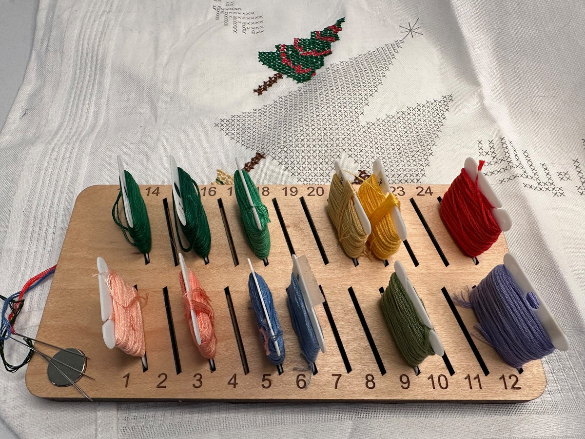 Wooden Embroidery Floss Organizer: Needle Holder, Project Organizer
