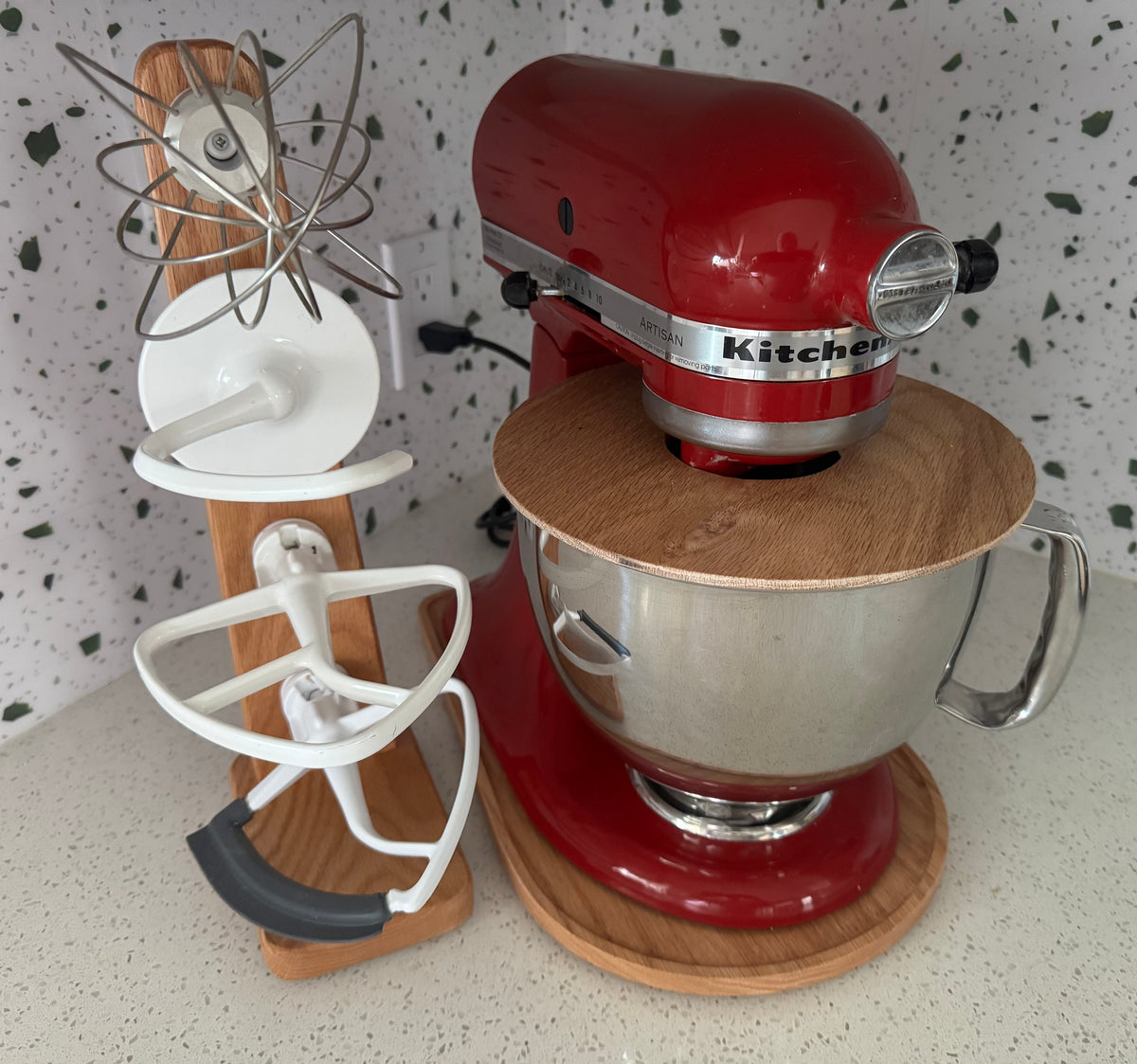 Handcrafted Kitchenaid Mixer Attachment Holder, Solid Oak