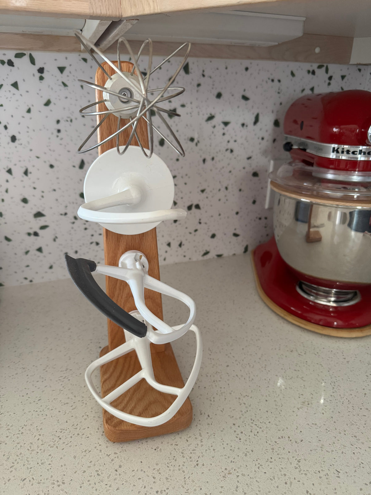 Handcrafted Kitchenaid Mixer Attachment Holder, Solid Oak