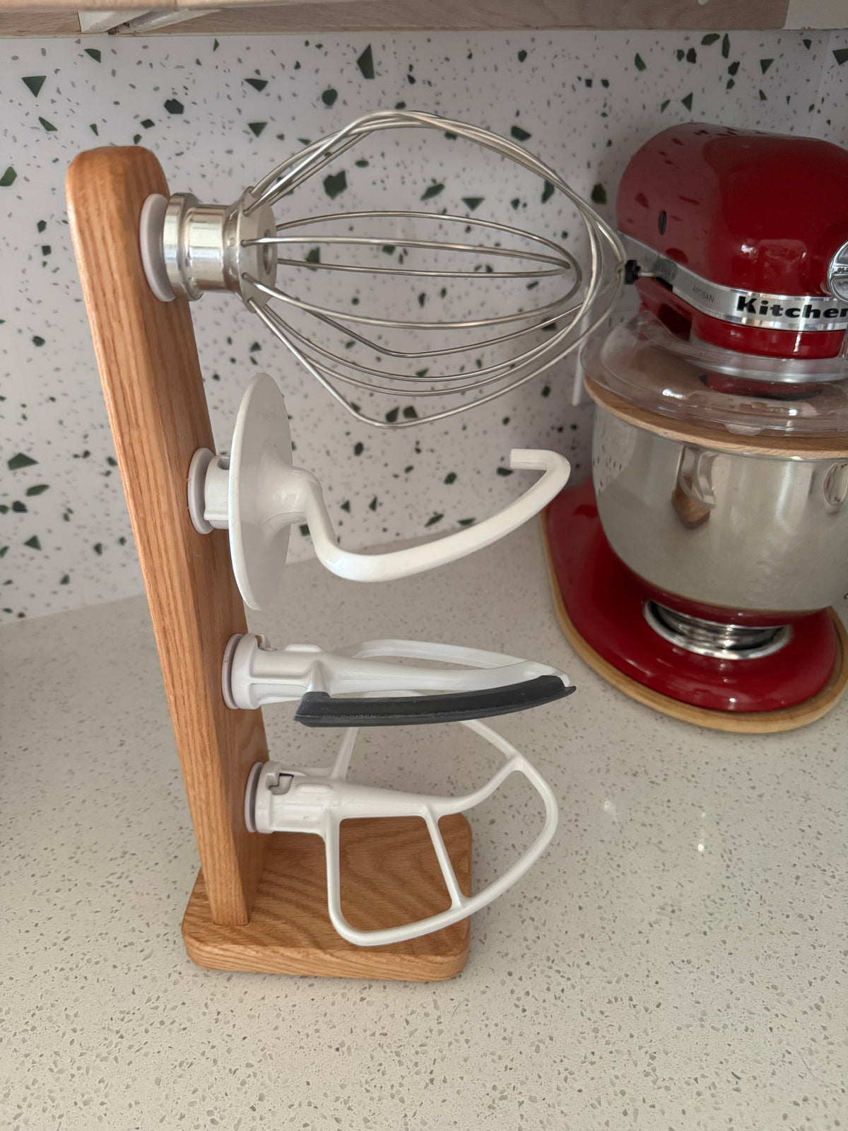 Handcrafted Kitchenaid Mixer Attachment Holder, Solid Oak