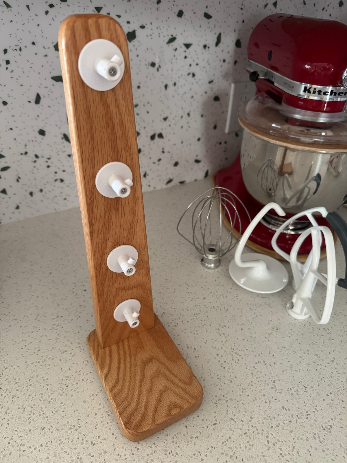 Handcrafted Kitchenaid Mixer Attachment Holder, Solid Oak