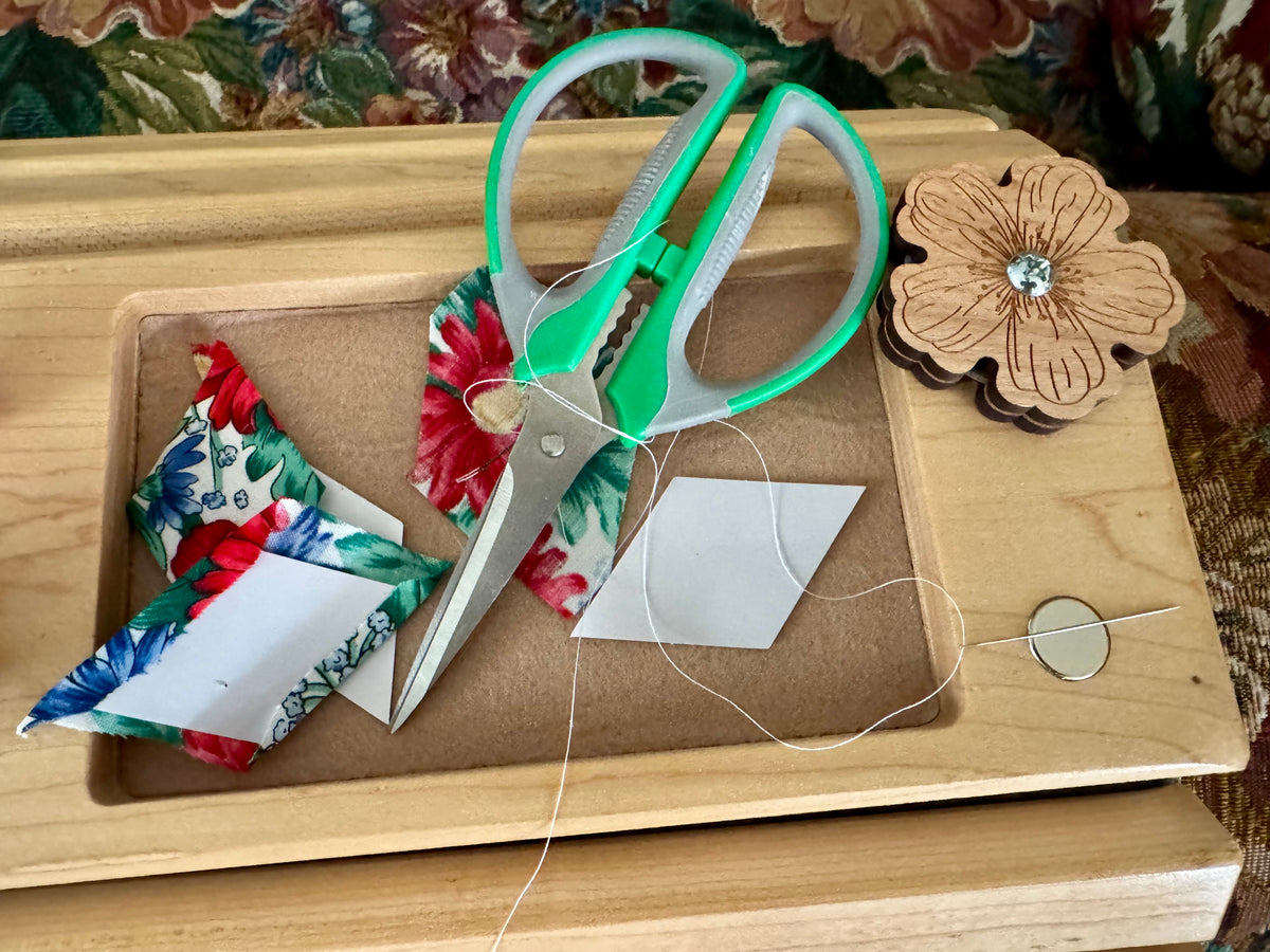 Hand crafted Adjustable Cherry Wood Quilters Arm Tray: Couch Organizer for Quilters, Paper Piecing