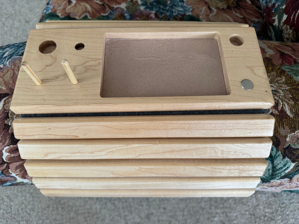 Hand crafted Adjustable Cherry Wood Quilters Arm Tray: Couch Organizer for Quilters, Paper Piecing