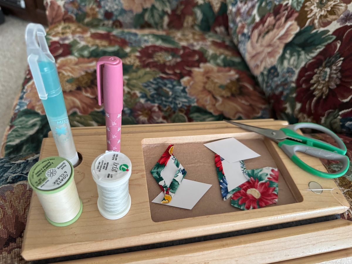 Hand crafted Adjustable Cherry Wood Quilters Arm Tray: Couch Organizer for Quilters, Paper Piecing