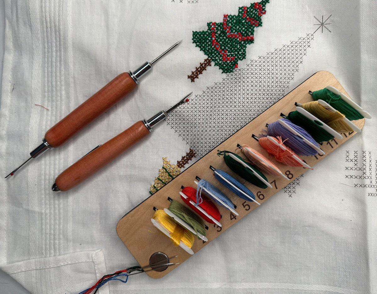 Wooden Embroidery Floss Organizer: Needle Holder, Project Organizer