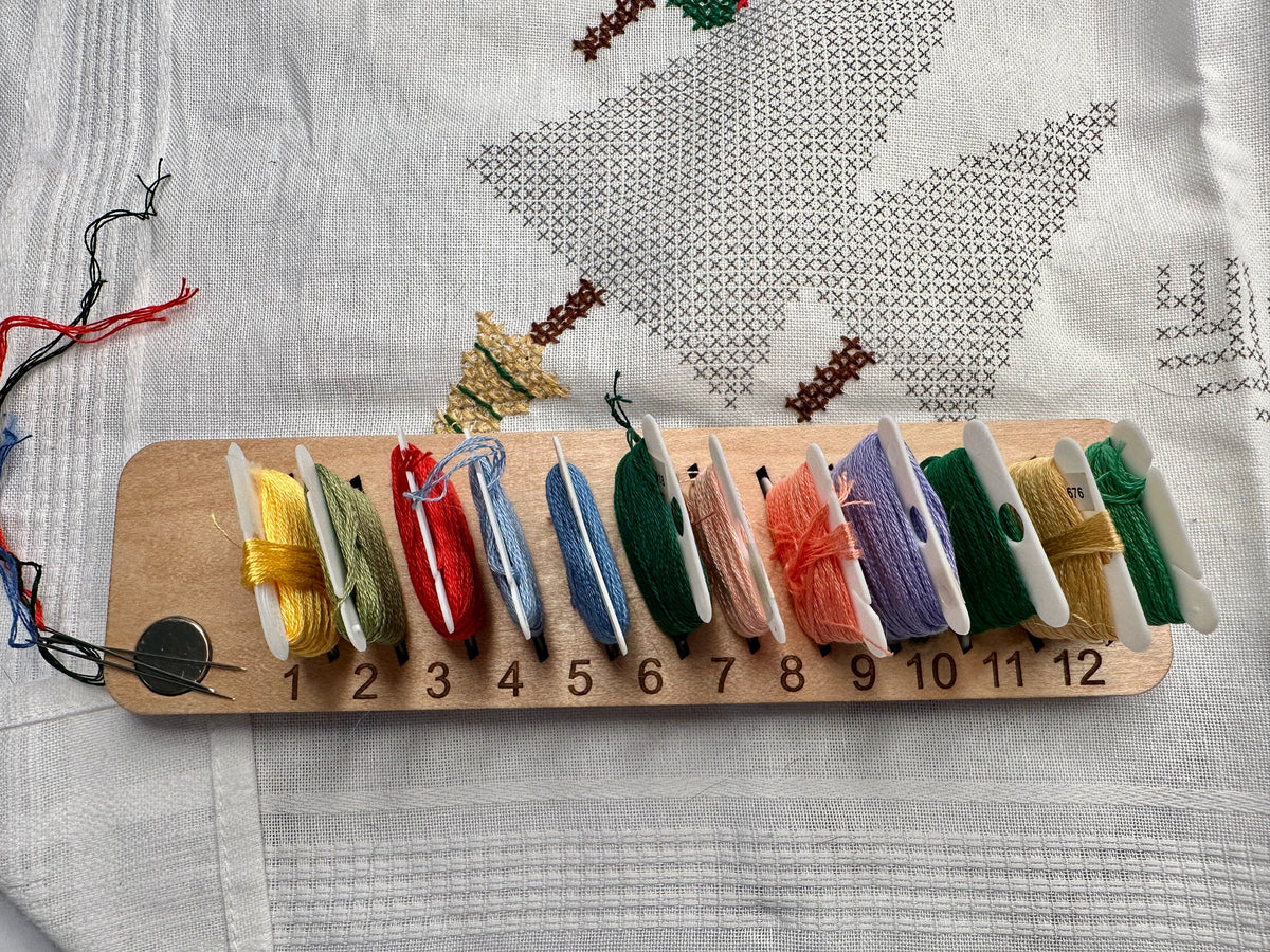 Wooden Embroidery Floss Organizer: Needle Holder, Project Organizer