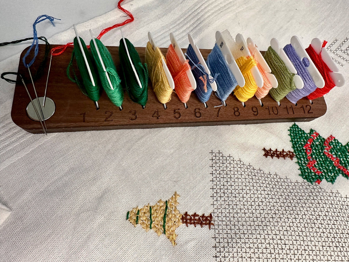 Wooden Embroidery Floss Organizer: Needle Holder, Project Organizer