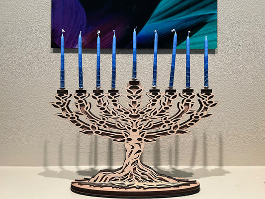 Tree of Life Menorah: Custom Hanukkah Gift, Laser Cut Wood