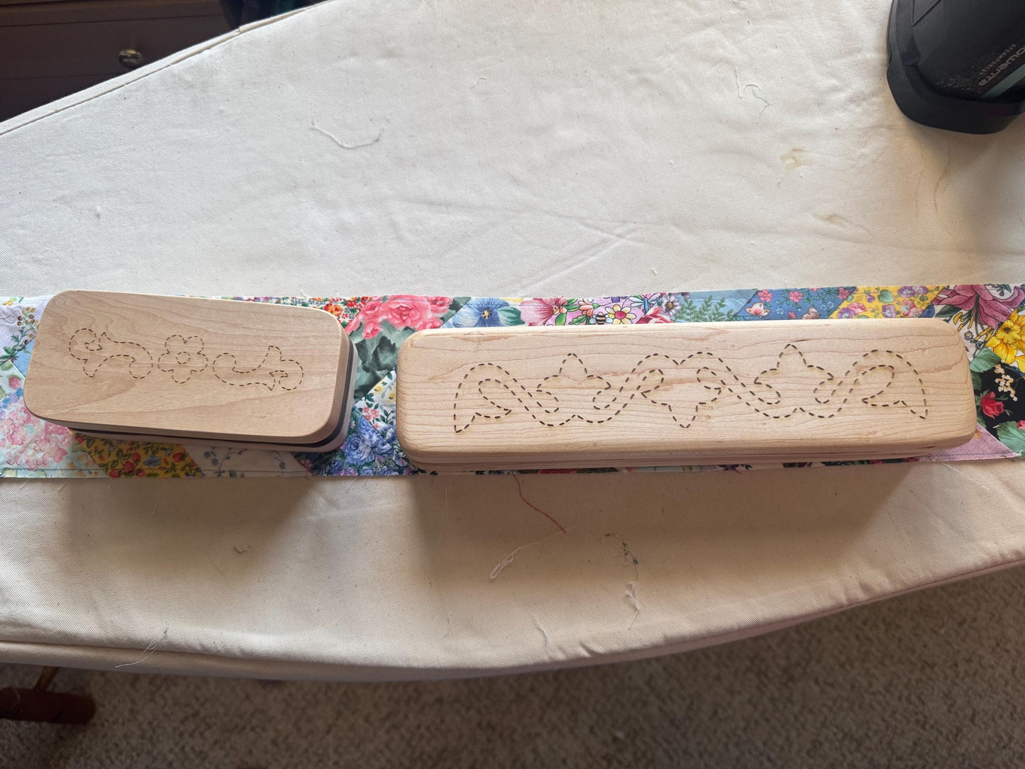 Handcrafted Maple & Walnut Quilter's Clapper — Laser Engraved Floral Design, or Personalized With Your Name