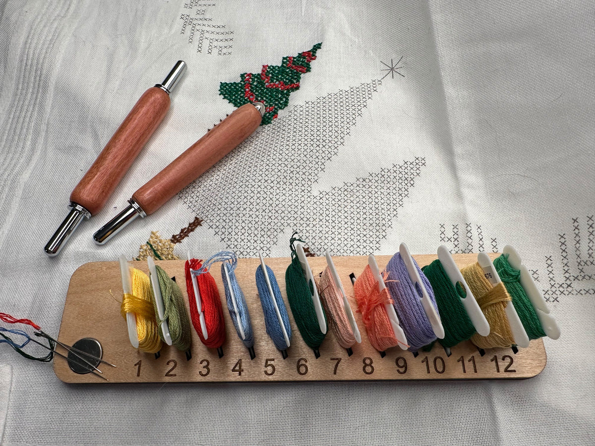 Wooden Embroidery Floss Organizer: Needle Holder, Project Organizer