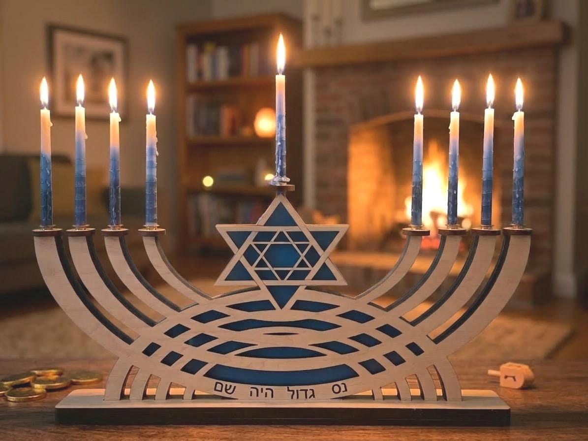 Handcrafted Maple Hanukkiah | Personalized Hanukkah Menorah | Custom Engraved | Jewish Gift | Bar Bat Mitzvah Gift