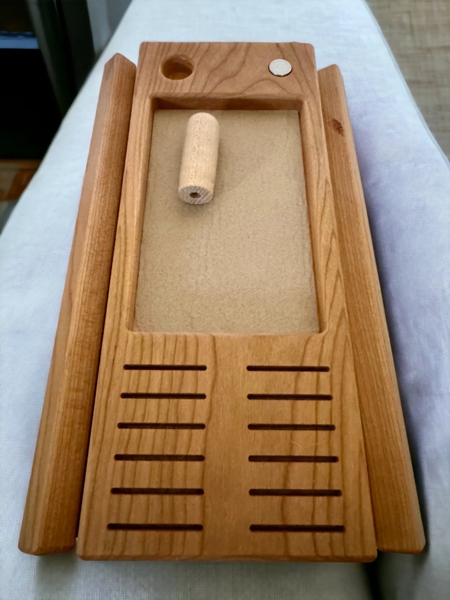 Hand crafted Adjustable Cherry Wood Sewing Arm Tray